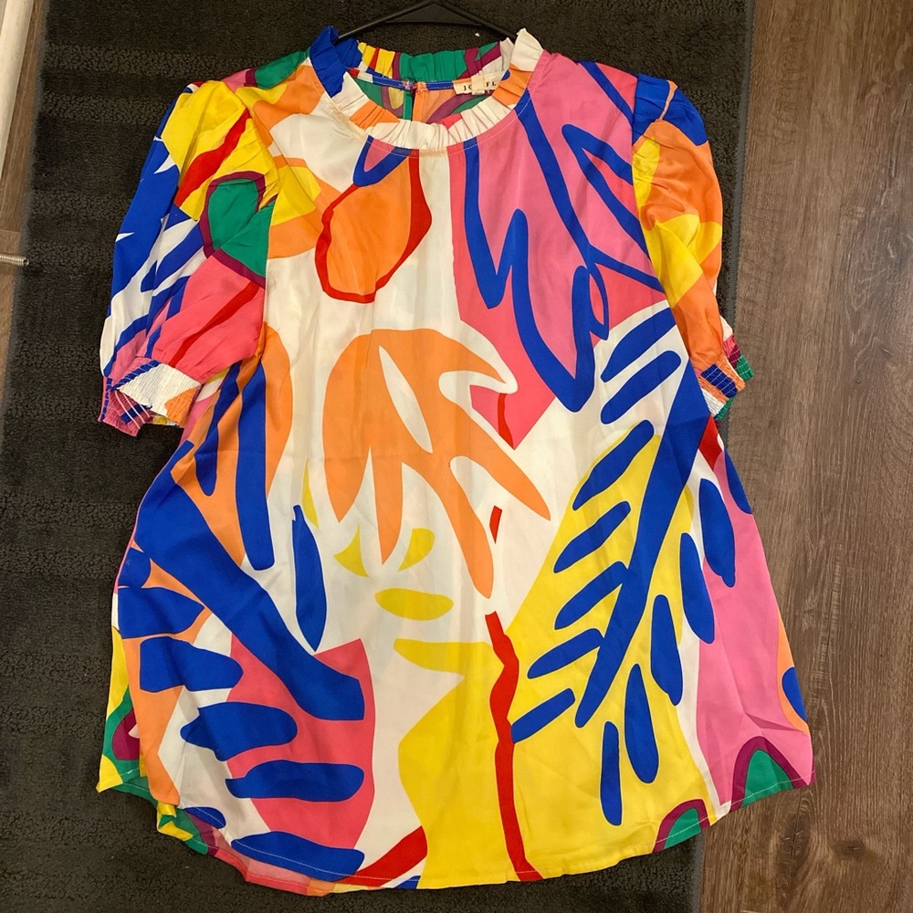 JODIFL Multicolor Striped Dress with Green, Pink, Orange, Blue Accents